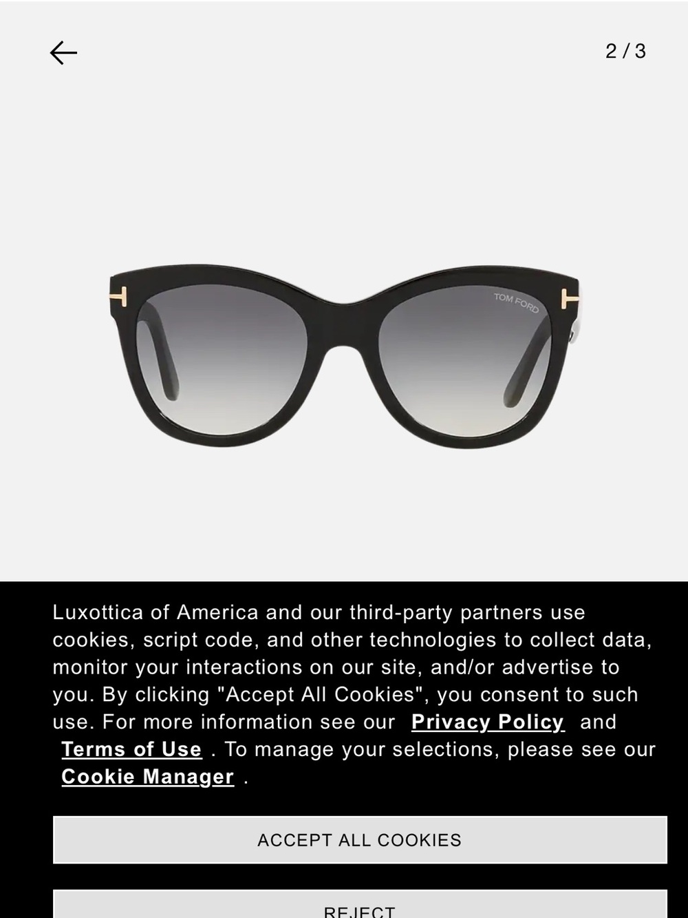 Tom Ford Black Frame Sunglasses with Gradient Gray Lenses